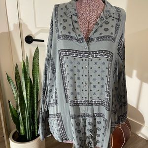 FREE PEOPLE jade green button up blouse
